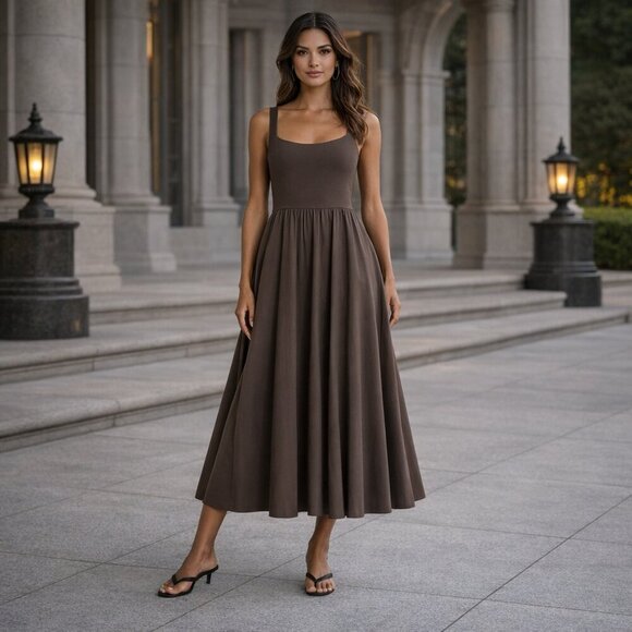 MELLODAY Dresses & Skirts - NEW Melloday Fit & Flare Midi Dress Chocolate Brown Nordstrom Size S-FLAW
